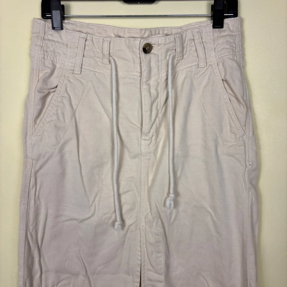 FREE PEOPLE Front Split‎ Maxi Skirt Ecru White Cream Women Size 0 Casual Cotton